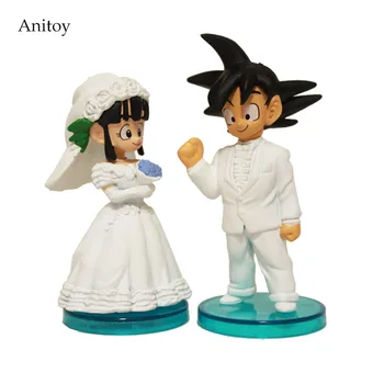 

2pcs/set Anime Cartoon Dragon Ball Goku ChiChi Wedding PVC Action Figure Collectible Model Toy 8cm KT3718