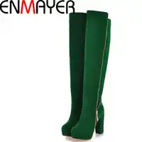 ENMAYER Free Shipping Large Size Fashion Sexy High-heels Knee-high Boots Knight Square Zipper Stovepipe Boots Shoes Women