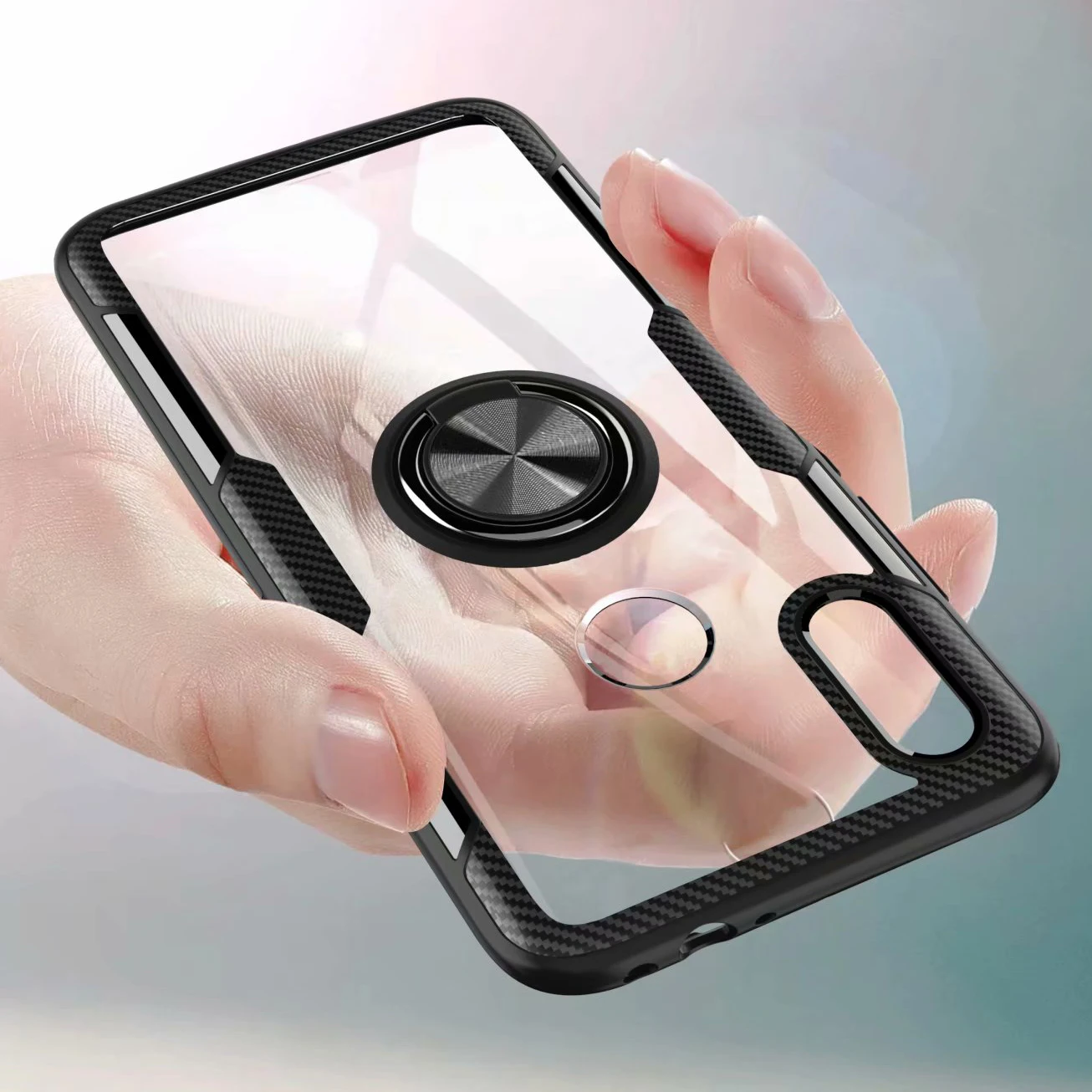 

For Xiaomi Redmi Note 7 Pro Case With Ring Stand Magnet Transparent shockproof Protective Back Cover case for xiaomi redmi 7