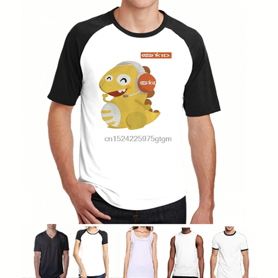 

Funny Men t shirt Women novelty tshirt VIPKID Headset Dino TShirt cool T-Shirt