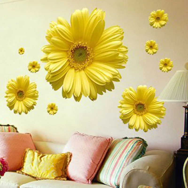 

Free Shipping 1Set Yellow Flowers Decorative Combination DIY Wall Sticker Decor Chrysanthemum Daisy Home Bedroom Wall Decal