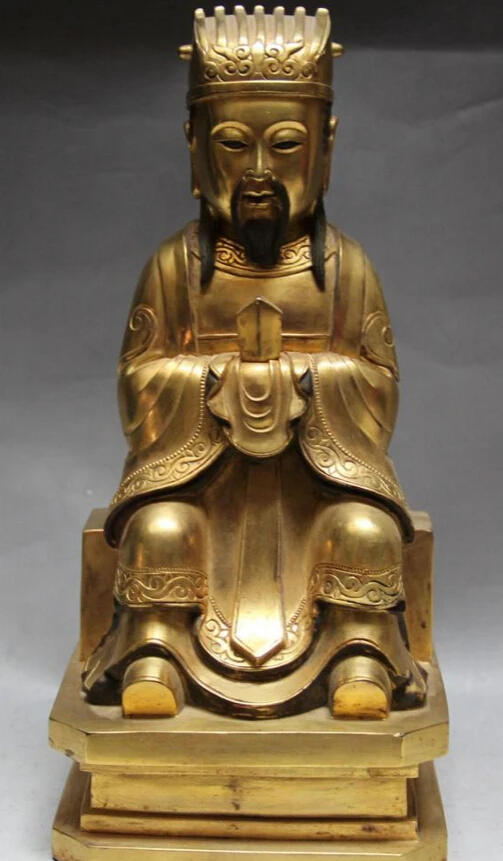 

S5603 10" China Bronze 24K Gold Gilt Wen Guan Civil official minister Civilian Statue D0318
