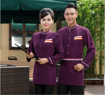 

Hotel Uniforms Teahouse Chinese Restaurant Waiter Clothing Long Sleeve Cafe Tooling Uniforms Male with Apron