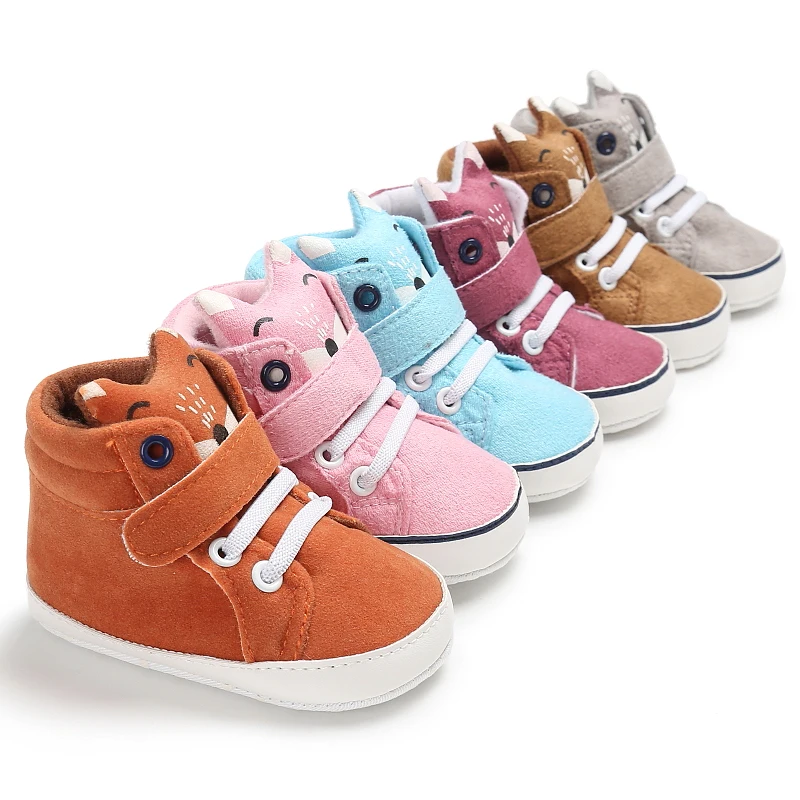 Newborn Baby Boys Girls Shoes Infant Toddler Crib Bebe Cute Cartoon Fox First Walkers Lace Up