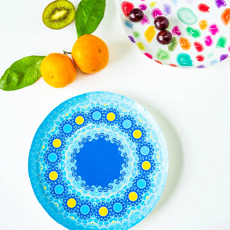 

8pcs Colourful Disposable Tableware Paper Plates Pool Party Decor Carnival Party Wedding Birthday Supplies