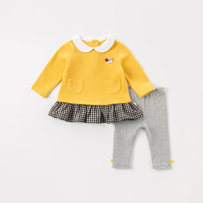 DBZ8067 dave bella/Осенняя модная одежда для маленьких девочек комплекты детской одежды с длинными рукавами детский костюм из 2 предметов