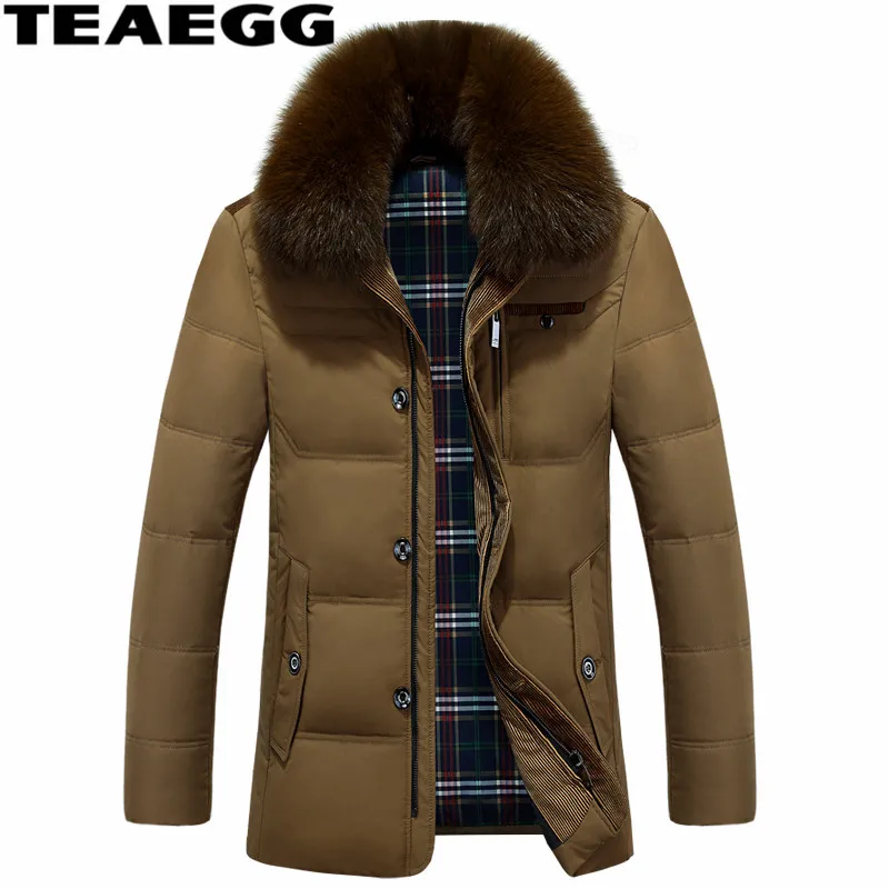 

TEAEGG Plus Size Winter Man Down Jacket Parka Homme Detachable Faux Fox Fur Collar White Down Duck Jacket Men's Clothing AL370