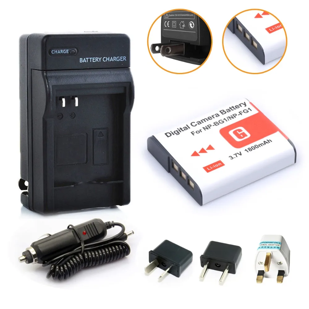 1800mah NP BG1 Camera Battery +Charger +Car Charger+Plug Adapter for