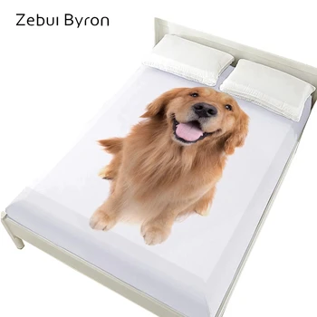 

3D Bed Sheets On Elastic Band Bed,160x200 Fitted Sheets,Mattress Cover for bed.Bedsheet,Bed Linen animal golden dog Bedding