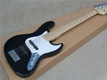 

Black 5-string Electric Bass Guitar with White Pickguard,Maple Fingerboard,Chrome Hardwares,Offer Customized