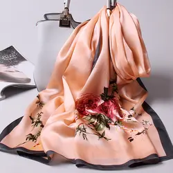 Женский шарф из натурального шелка люксовый бренд Шали Обертывания Женский цветочный принт натуральный шелк шарфы пашмины палантин