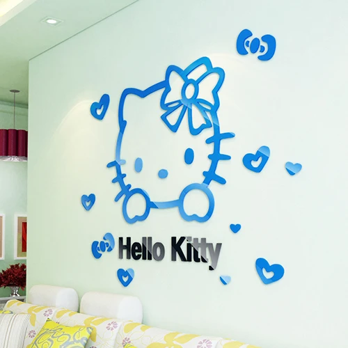 50*30 см 3D hello kitty Cat DIY настенные наклейки для детской комнаты спальни акриловые очаровательные Переводные картинки плакат домашний декор - Цвет: Серый