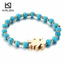 Kalen Barato Mujer Pulsera de Acero Inoxidable Pulido de Alta Niña de Dibujos Animados Lindo Encanto Falso Azul Ojo de Gato Pulsera de Cuentas Para mujeres