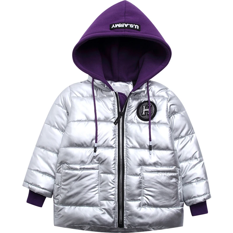 

Boys Winter Down Cotton Jacket New Korean Version Hooded Sliver Kids Cotton Coat Children Parkas