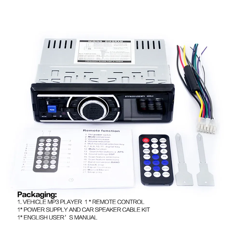 Estéreo do Carro Usb com Controle Bluetooth Áudio Mp3 Player 60 w * 4 fm Rádio Entrada Aux Receptor Carro Handsfree sd Remoto dc 12 v 22 carro mp3 player 60 w * 4