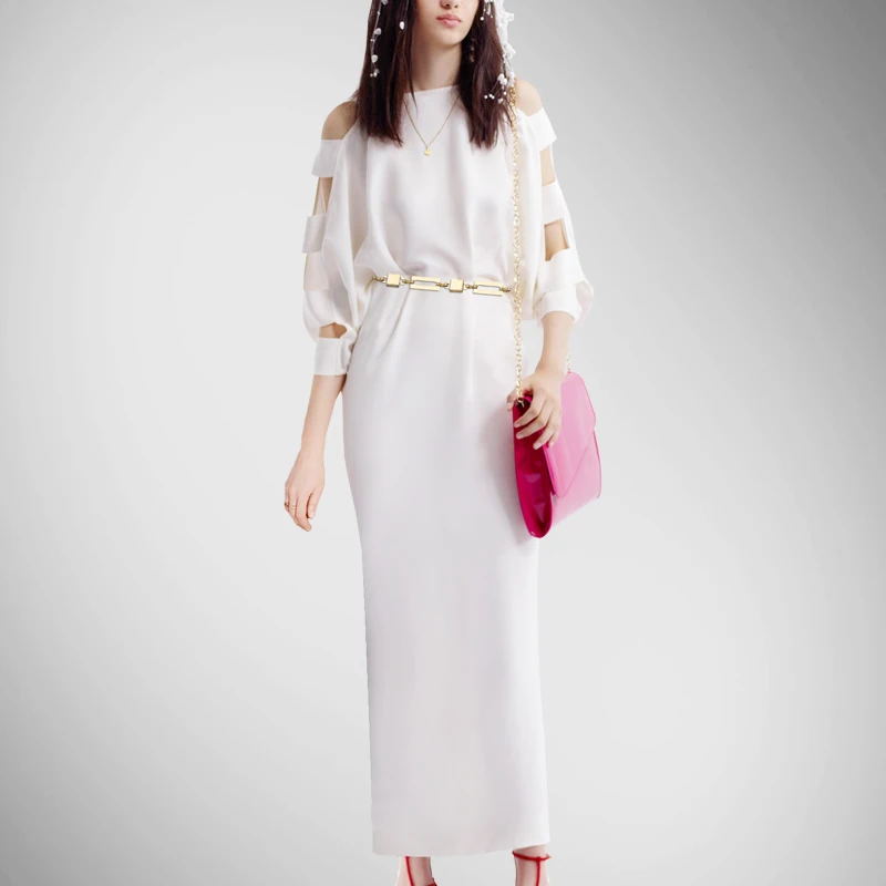 

Vestidos Plus Size New Real Natural Sashes Regular Solid Brief Lanon Ankle-length Straight Maxi Dress Autumn Brand Sleeve