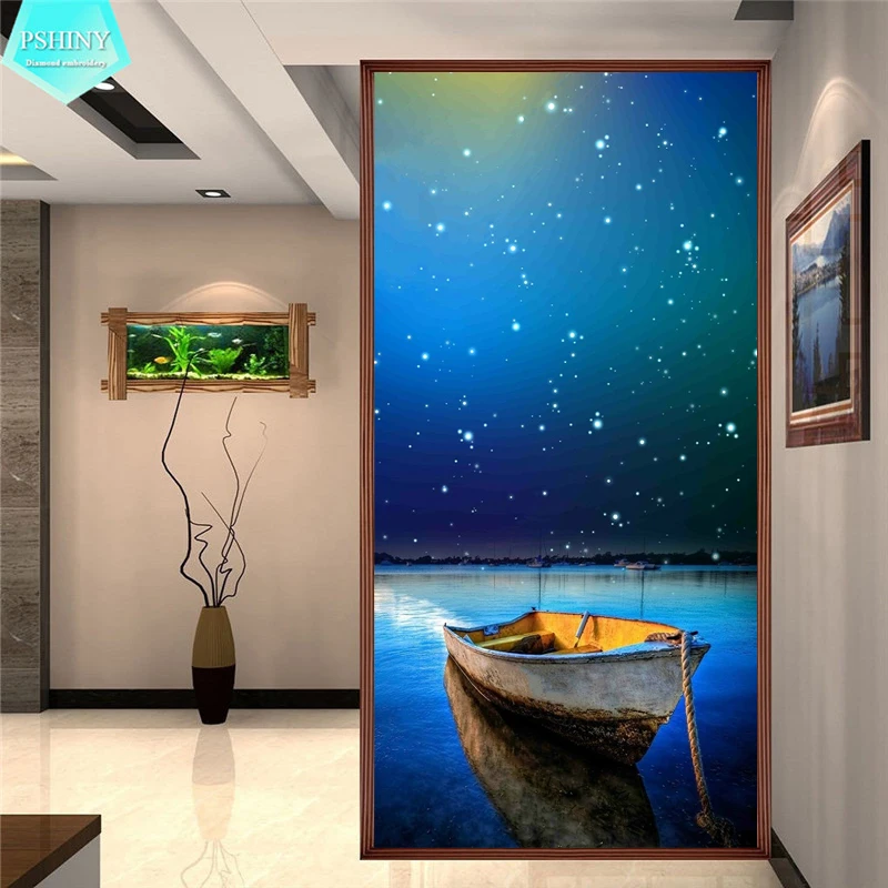 Алмазная вышивка PSHINY 5D DIY распродажа звезды озеро лодка набор декорации круглые