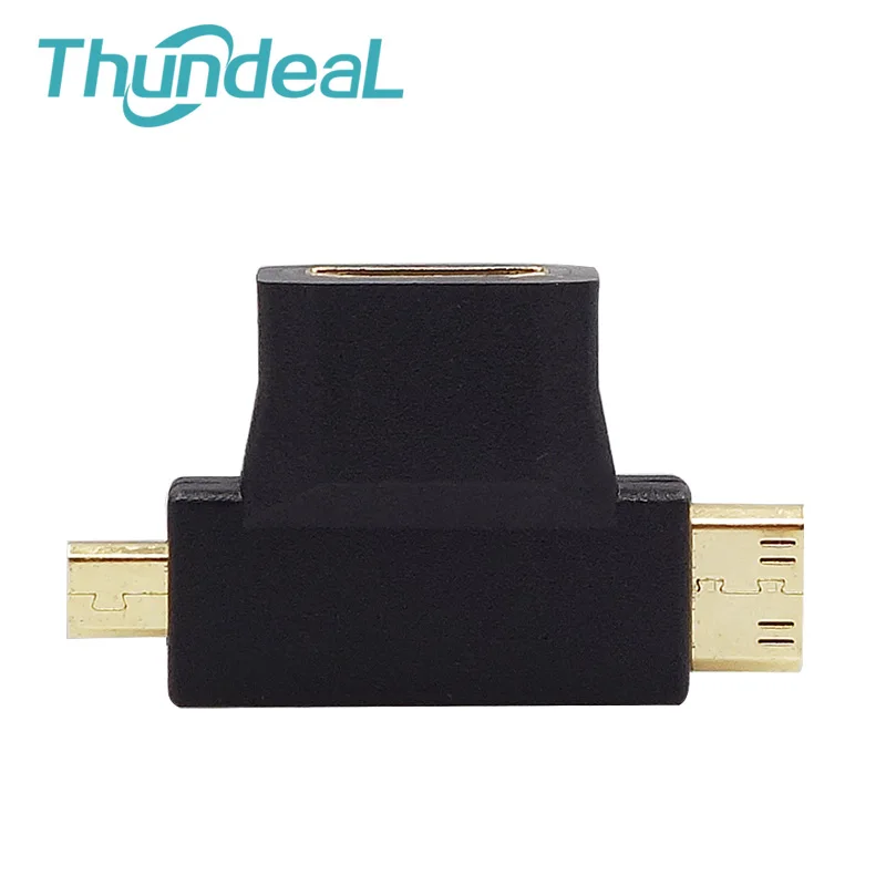 Thundeal высокое Скорость 1080 P 3 в 1 V1.4 HDMI типа «мама»; Mini Micro HDMI Мужской разъем адаптера 90 градусов угловой конвертер Тип HDTV