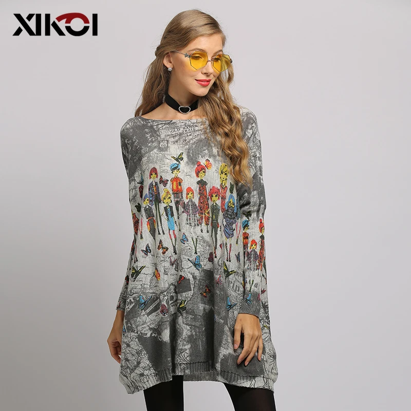 

XIKOI Long Oversize Sweater Women Spring Pullover Casual Batwing Sleeve Cartoon Print Fashion Autumn Woman Sweaters Pullovers
