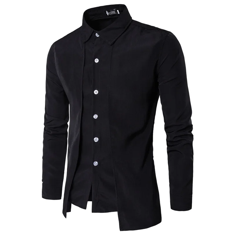 

Men's Fake Two Personality Long Sleeve Shirts with Double Flaps for Foreign Trade in 2019