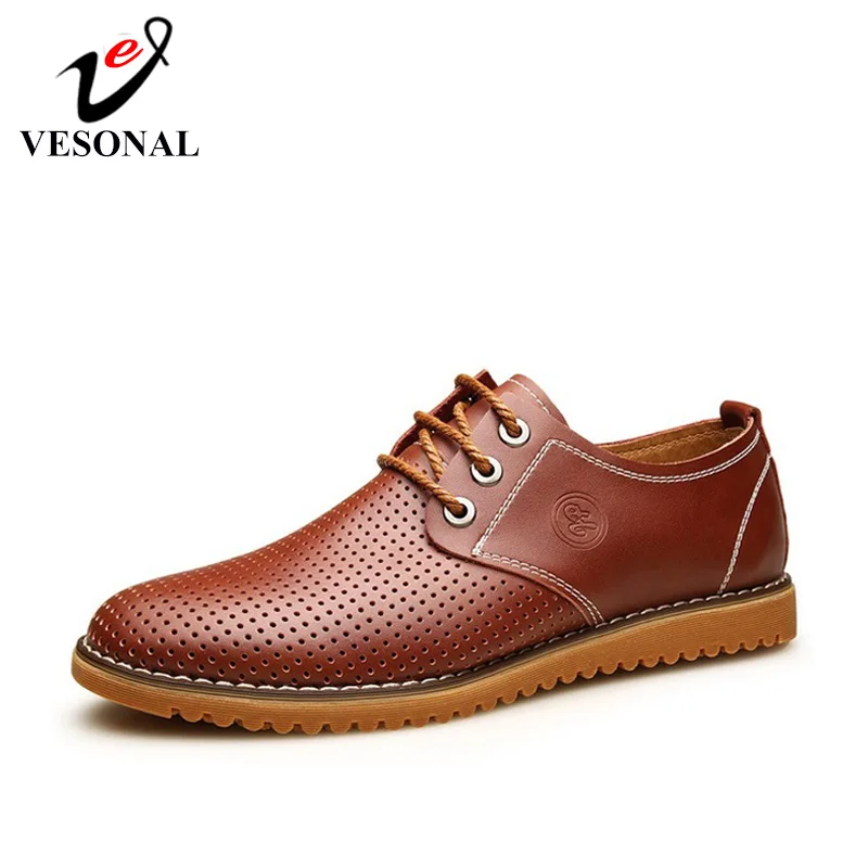 

VESONAL Brand 2019 summer New Genuine Leather Men Shoes Oxford Casual Classic hole Breathable Sneakers Male Comfortable Footwear