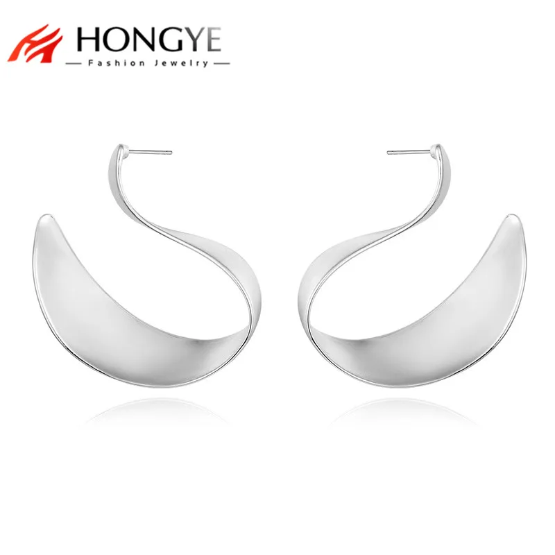 Swan Shape Punk Geometry Big Exaggerated Stud Earrings Jewelry Silver Color Accessories for Party | Украшения и аксессуары
