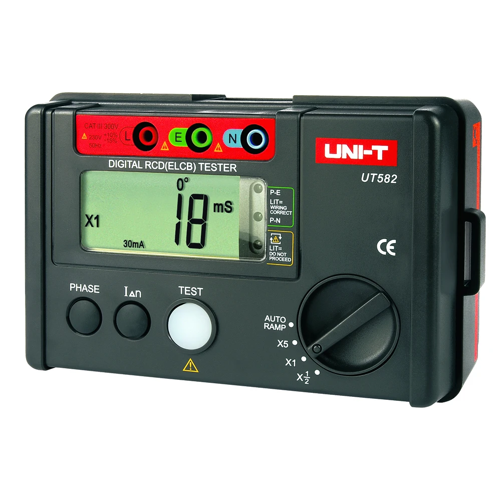 UNI-T UT582 Digital RCD (ELCB) Tester AUTO RAMP Leakage Circuit Breaker Meter with Mis-Operation Buzzer Leakage protection switc