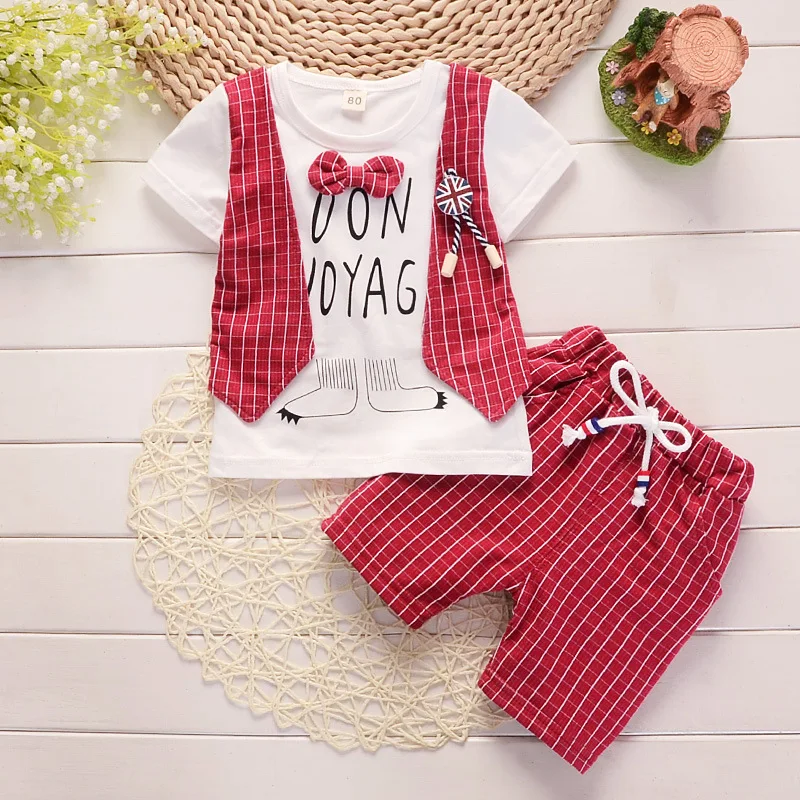 

2019 New Summer Gentleman's Edition 1-4 year old Baby Three cartoon lattice shorts Two suit tides boys clothing