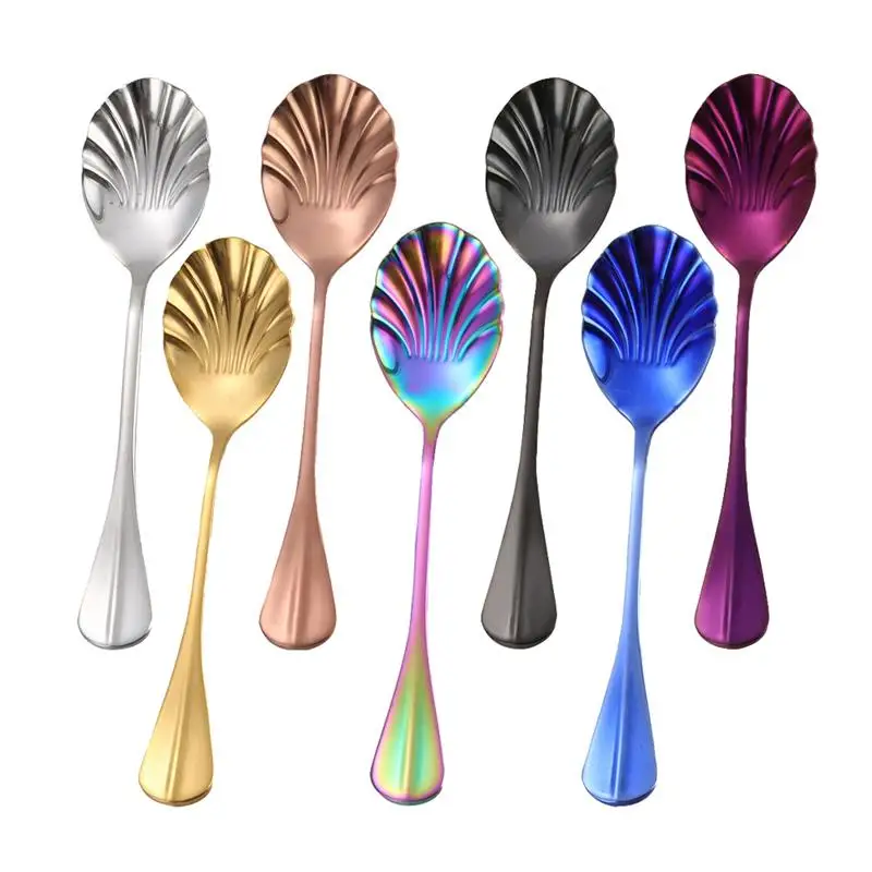 

6pcs Stainless Steel Teaspoons Vintage Shell Shape Small Coffee Spoons for Espresso Desserts Sugar Afternoon Tea Kitchen Bar