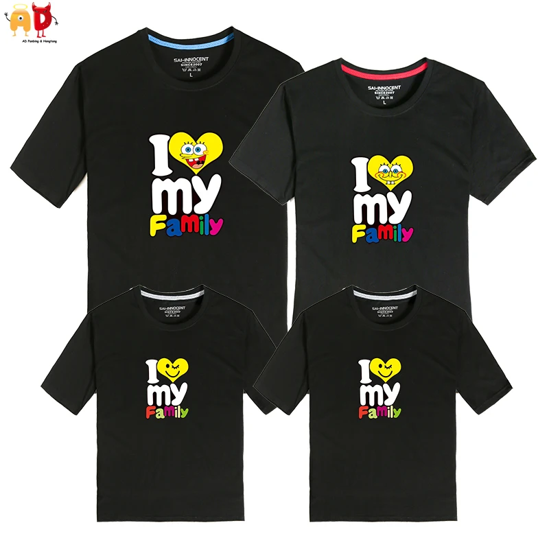 

AD 1PCS I Love My Family Mother Daughter Father Son T-shirts Summer Family Matching Clothing Couple Clothes Cotton Blend