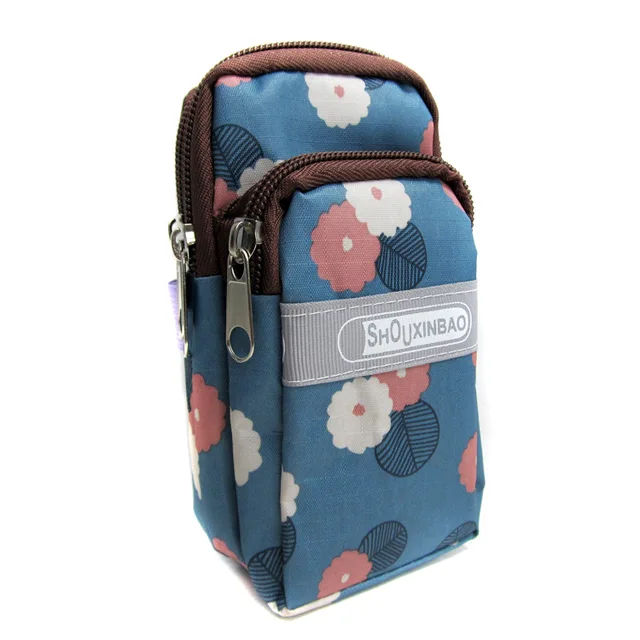 Portable Bag Wrist Bracelet Purse Handbags Arm Package Three Zipper Flower  Fabric For Women Men Halter Bags