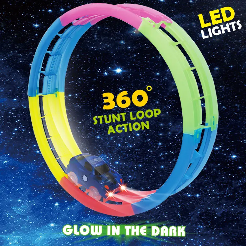 Kopen Magic spoor Mini Racing Auto Racewagens Track Lichtgevende Weg Slot Glow in The Dark stunt railroad flexibele gloeiende speelgoed voor jongens
