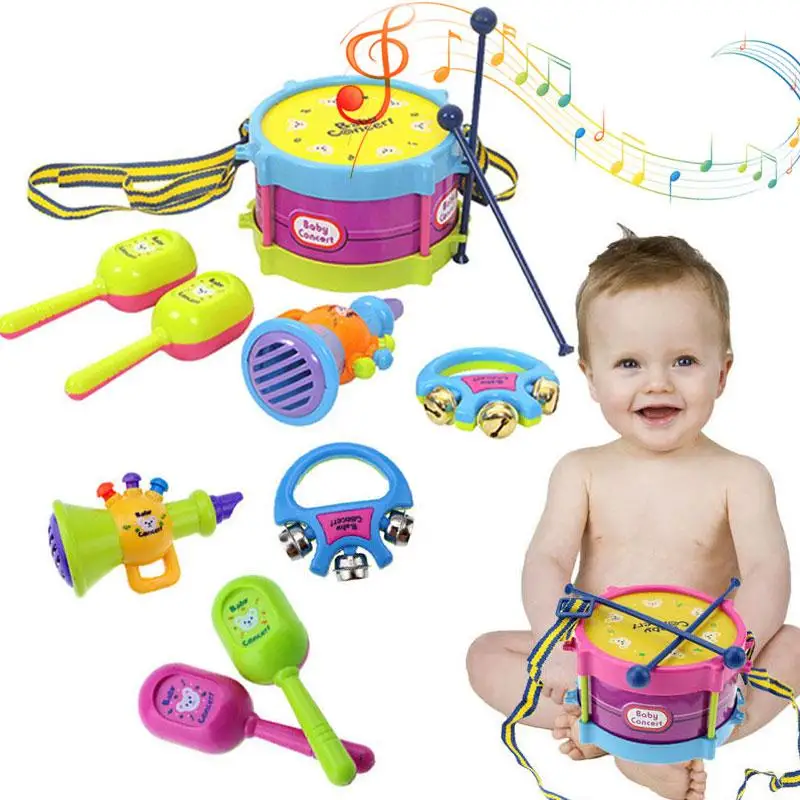 5pcs Kids Baby Roll Drum Musical Instruments Band Kit Children Toy Gift