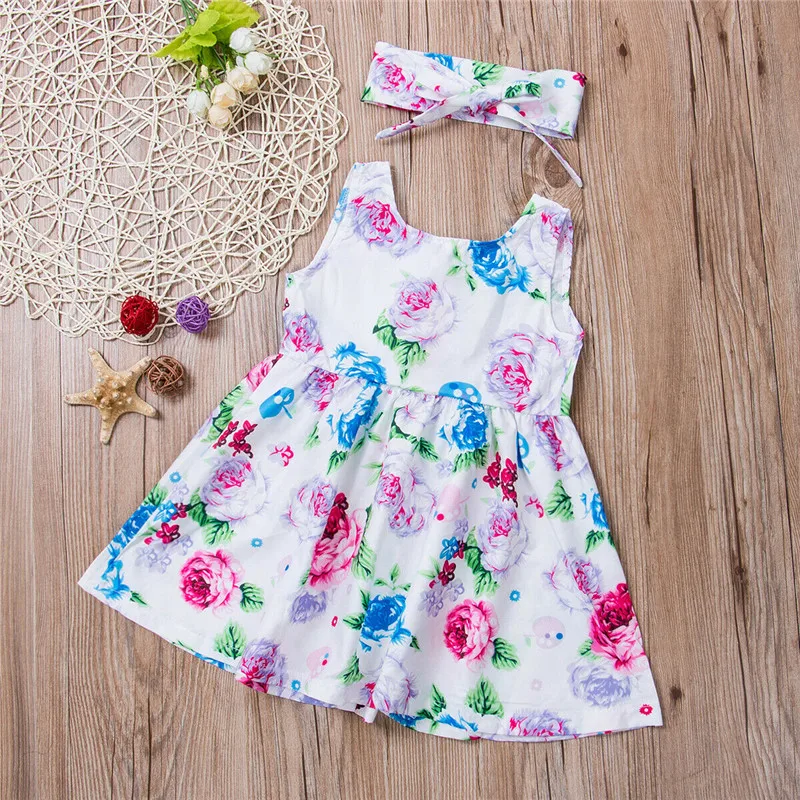 Популярное детское платье с цветочным рисунком для маленьких девочек вечерние летние платья принцессы без рукавов