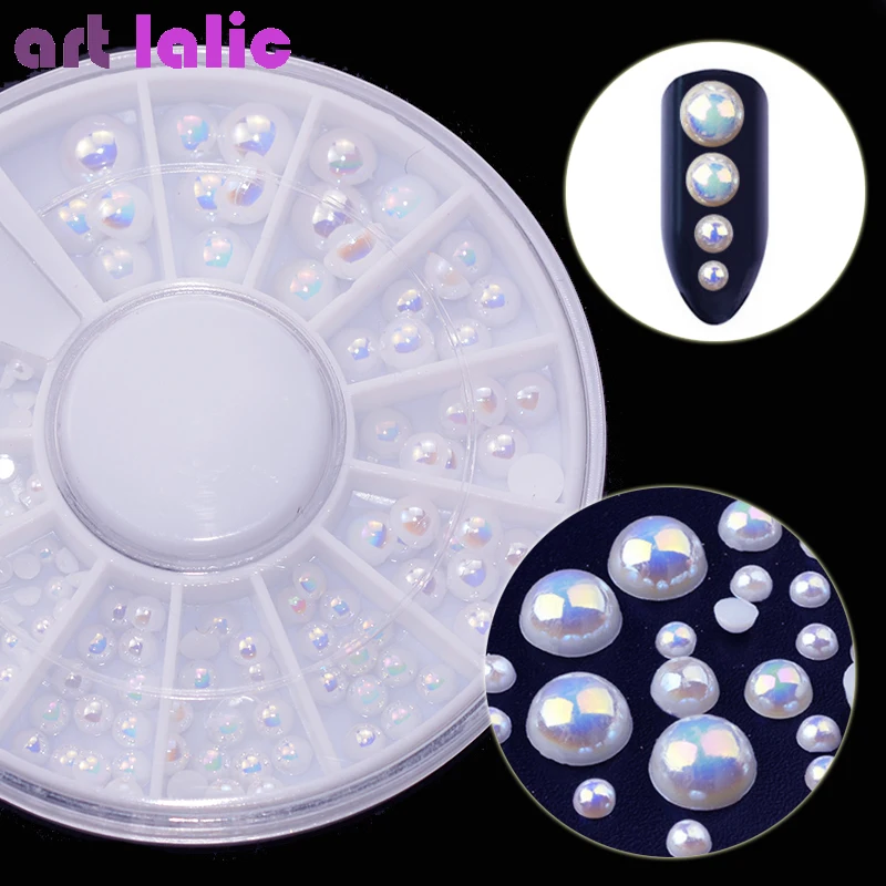 

1 Wheel Mixed Size White AB Stones Nail Rhinestone DIY Manicure 3D Pearl Nail Art Decorations Nail Beauty Beads Accessories