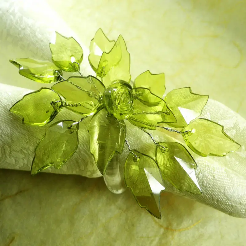 green crystal flower napkin rings, wedding napkin napkin holderin