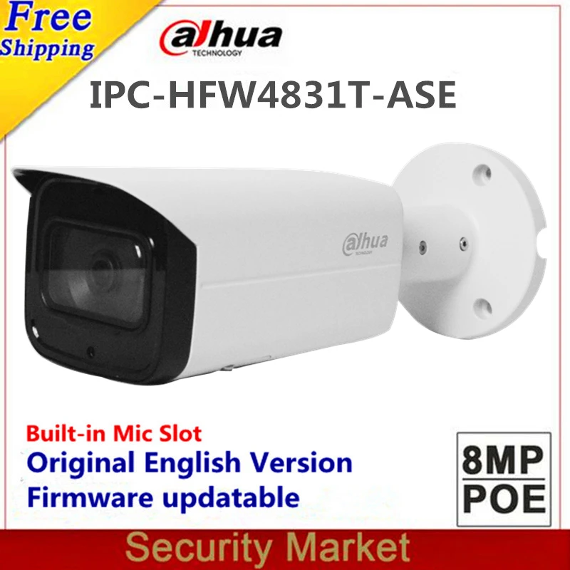 

Original dahua english IPC-HFW4831T-ASE 8MP POE WDR Mini Bullet Network Camera IR up to 60m IP67 H.265 Built-in Mic