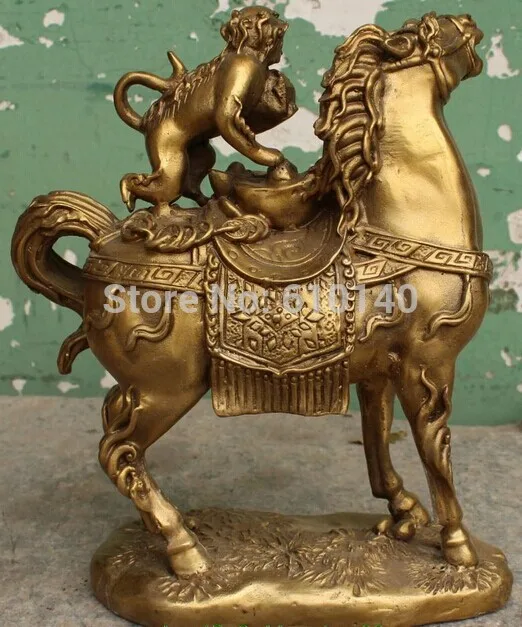 

10" Chinese Bronze Wealth Money Animal Mashang Monkey On Tang Horse States