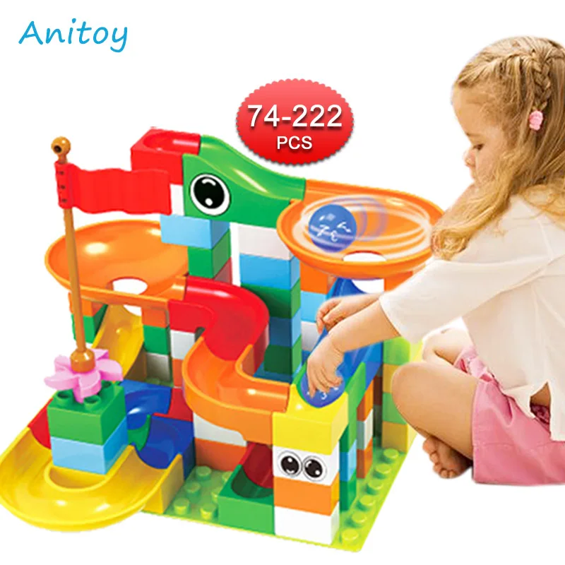 

74-222PCS Marble Race Run Maze Balls Track Build Educational Building Blocks Toys for Children Compatible Legoed Duplo Blocks