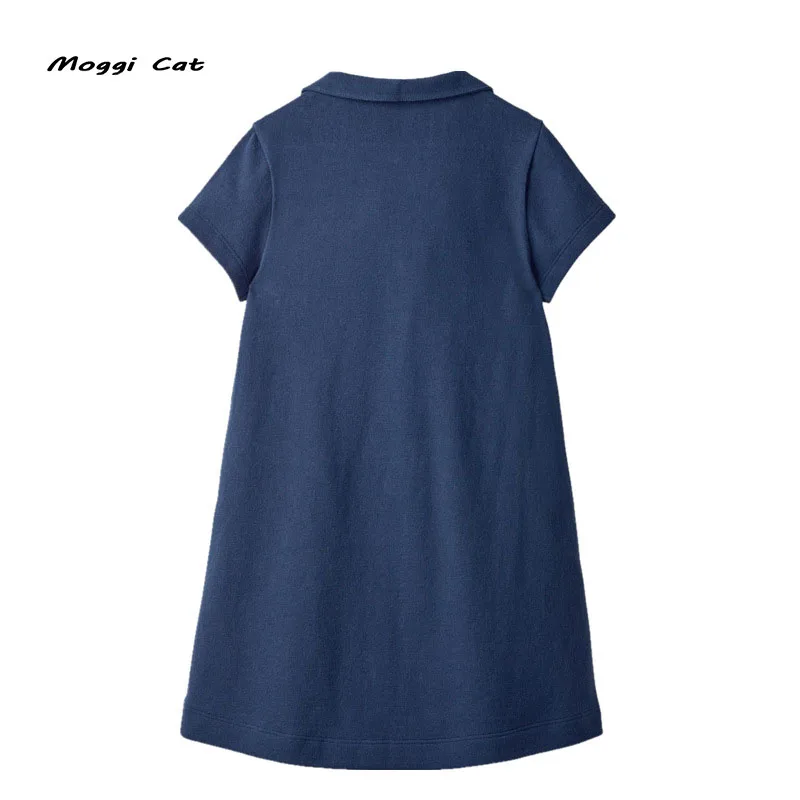 Moggi Cat Summer Girls Horse Short Sleeve Dresses Dark Blue Cute Kids Party Dresses for Kids girls Princess Dress Tops Clothes (1)