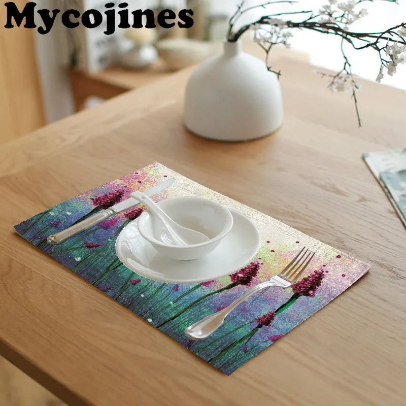 ريفي نمط Ethnic42x32cm سماط الأرجواني الخزامى رسائل منديل منشفة الشاي طاولة القهوة المطبخ الديكور الغربية الجدول حصيرة