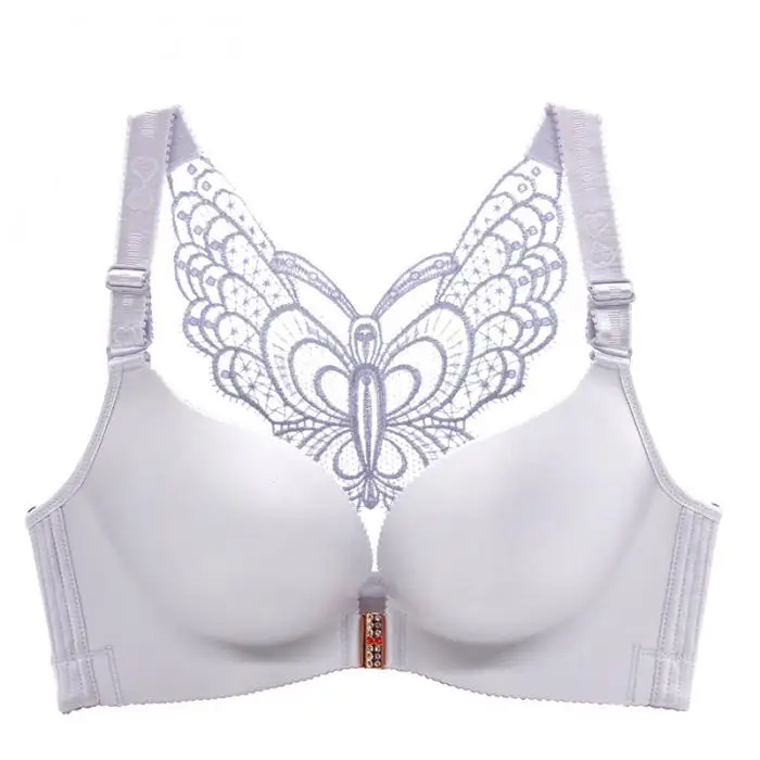 Women Front Closure Push Up Wire Free Smooth Strappy Back Butterfly Bra KNG88