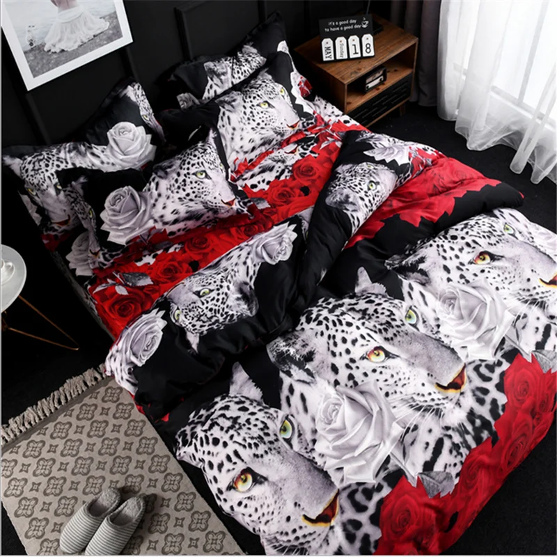 3D Leopard роза комплект постельного белья жаккард Свадебные украшения постельное