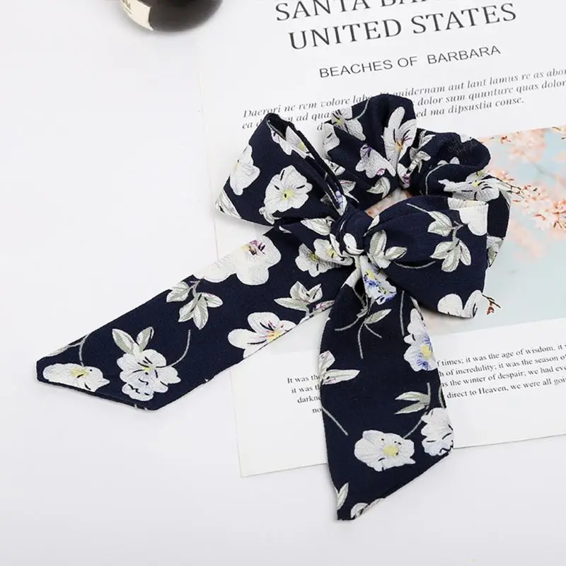 Корейские литературные милые девушки веревка для волос Boho Цветочный простой цвет Съемная Длинная лента бант конский хвост держатель каникулы резинки для волос