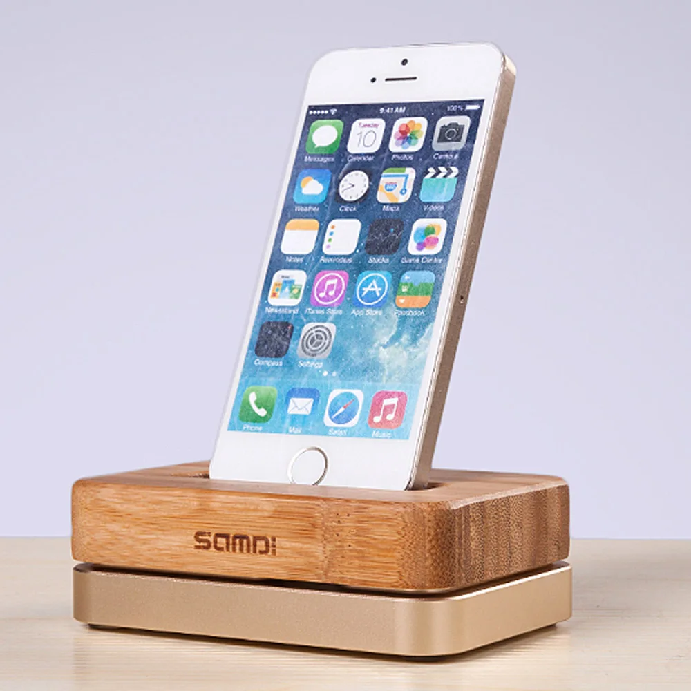 

For Apple iPhone7 6S 6 5S 5C 4S Bamboo Luxury Aluminium Metal Stand Mobile Phone Charging Holder Dock Mount