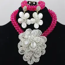 Изящные в нигерийском стиле Свадебная вечеринка Бусины цветок Цепочки и ожерелья Набор Крем Белый африканский Кристалл Бусины комплект ювелирных изделий Мода г. aij325