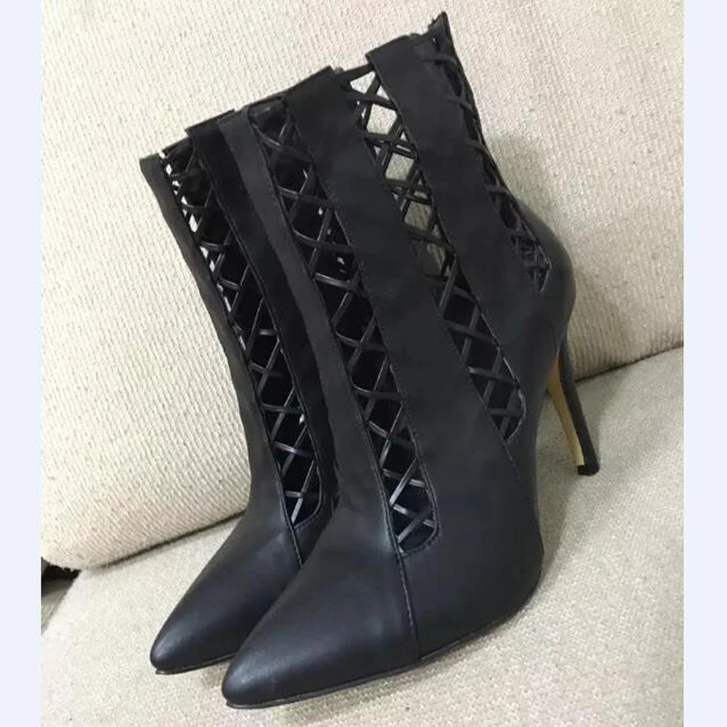

2017 New Arrival Promotion Pointed Toe High Heel Booties Mujer Cut-outs Ankle Boots Fashion Autumn Winter Dress Shoes Women