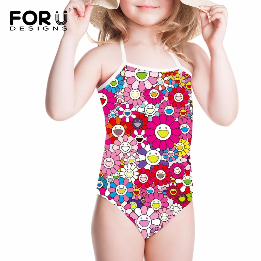 

FORUDESIGNS Girls Swimwear One-Piece Children's Swimsuit 3D Colorful Sunflowers Design Kids Cartoon Bathing Suit for Beach Wear