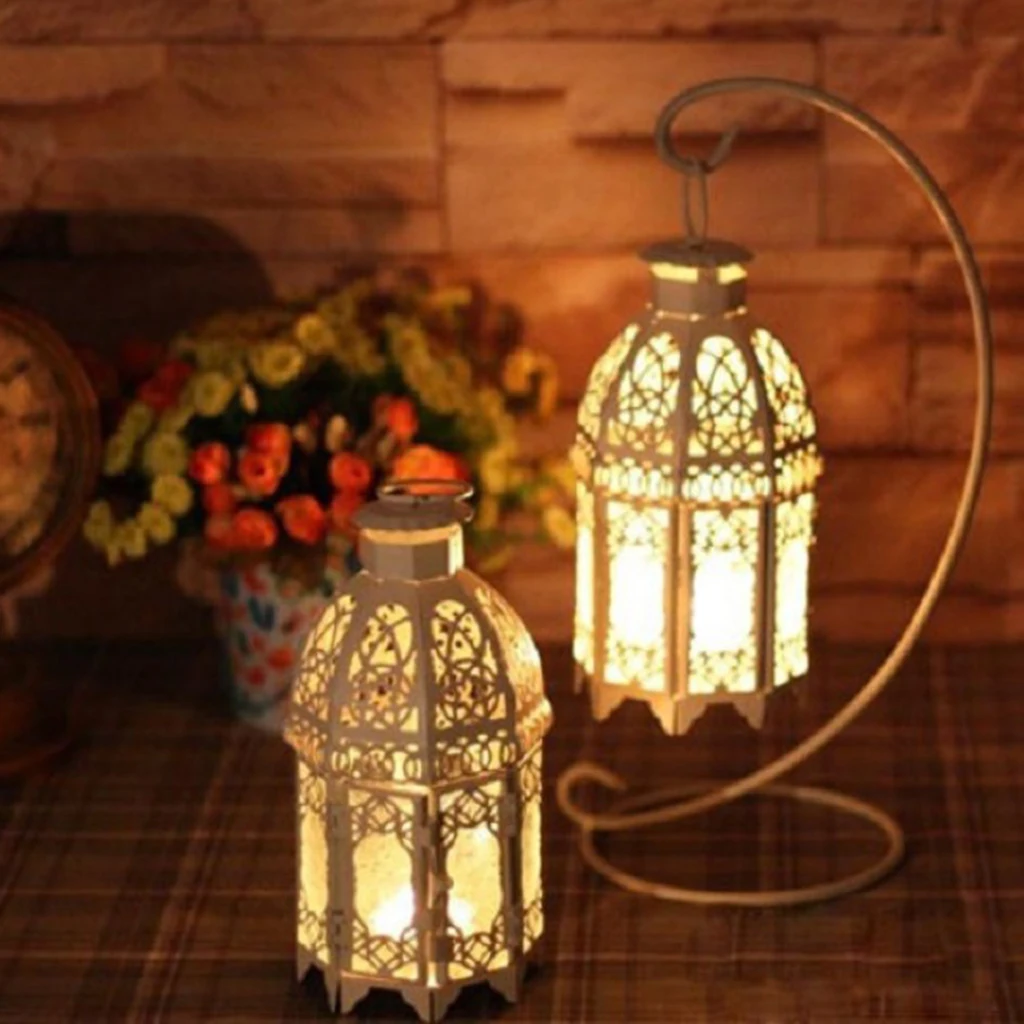 Morocco Wrought Iron Glass Lantern Tea Light Candle Holder Home Wedding Xmas Party Garden Decor