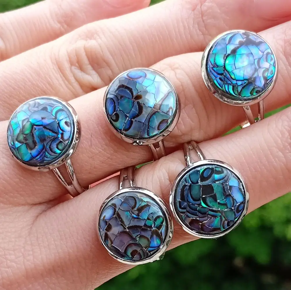 

Natural Abalone shell Rings bead Reiki Healing Amulet Adjustable size
